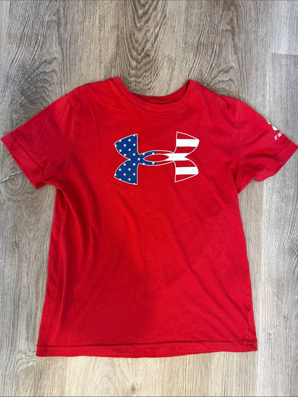 Under Armour Red Tee with American Flag Logo Medium Boys